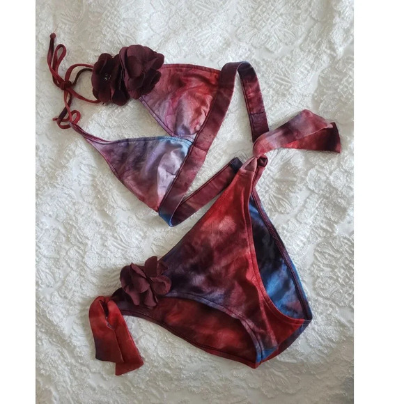 LUCKY BRAND swimsuit bikini with removable flowers size Small - Picture 8 of 11